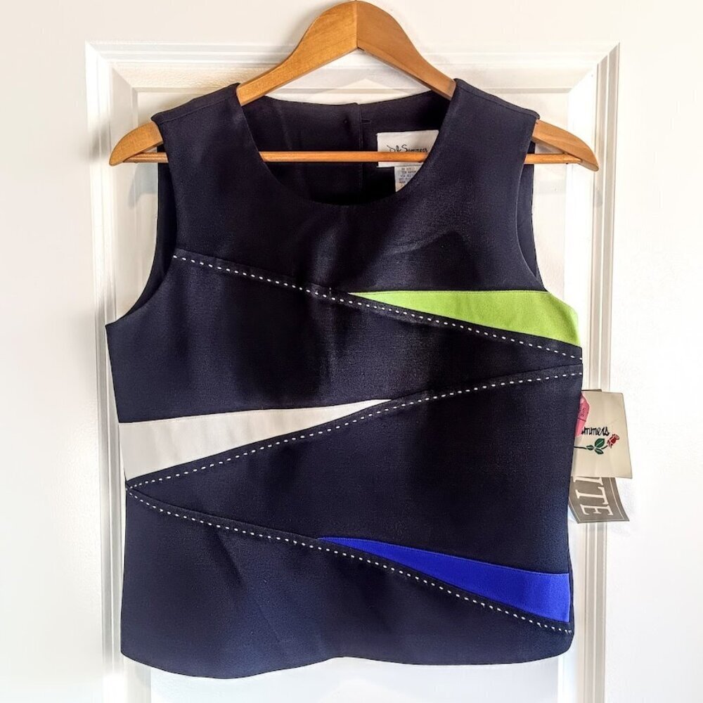 Vintage D.J. Summers Petite Black Green Blue Sleeveless Top